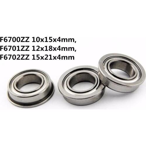 2pcs F6700ZZ 10x15x4mm F6701ZZ 12x18x4mm F6702ZZ 15x21x4mm Flange Ultra Thin Wall Ball Bearing Metal Shielded Flange Bearings