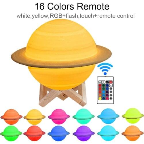 3D Printing Saturn Lamp Touch/Pat Switch/16Colors Remote Control Moon Night Light 13/16/22 Cm Desktop Decor Lights for Kids Gift