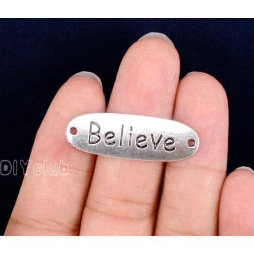 40pcs-Antique Silver Believe Connector Charms, Jewelry Accessories 34x12mm