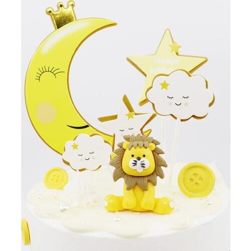 5pcs/set Clouds Star Happy Birthday Cupcake Topper Moon Crown Party Dessert Wedding Decoration Baby Shower Baking Supplies