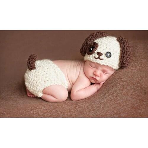 Free shipping, newborn puppy hat baby dog hat & Diaper Cover baby Set ,newborn crochet photography prop. Newborn. size:0-1m,3-4m