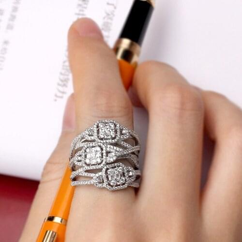 Bride Talk Fashionable Unique Featured Multi-Layer Micro Paved Cubic Zirconia Shining Three-Color Wedding Ring Jewelry For Party