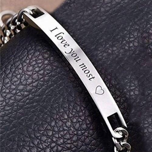 Silver Color Engrave I Love You Bracelet Stainless Steel Couple Bracelets Jewelry Women Men Bangles