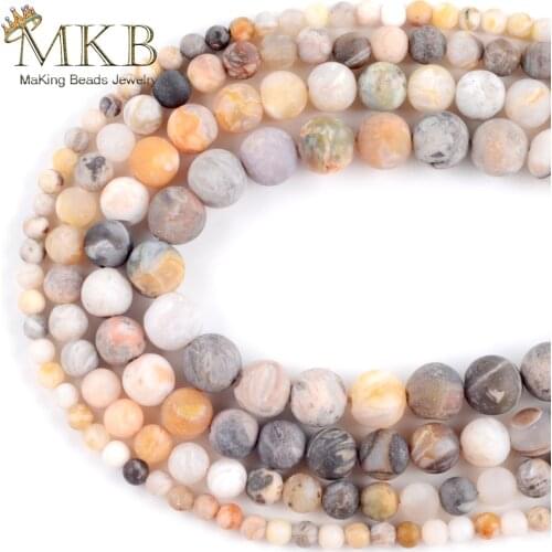 Natural Stone Dull Polished Bamboo Agates Round Loose Beads For Jewelry Making 4-12mm DIY Necklace Bracelet Spacer Jewellery 15"
