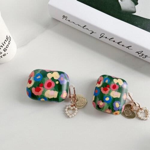 For AirPods 1/2/3 Earphones Case Retro Painting tulip Flower Pearl Chain hearphone case For airpods Pro Cover Soft IMD Cover