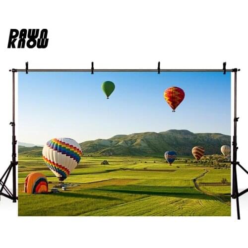 DAWNKNOW Grasslands Photography Background Hot-Air Balloon Photocall Wedding Photo Studio Children Photographic Backdrop lv1624