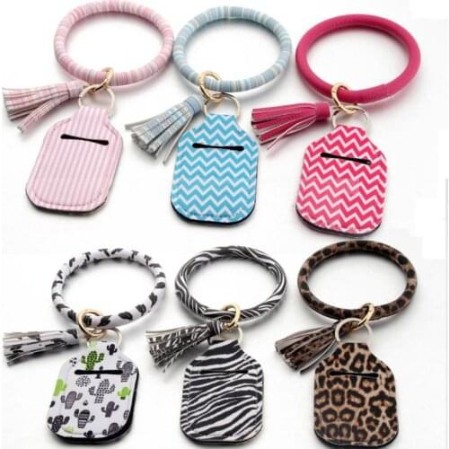 Wristlet Bottle Holder Neoprene Keyring Holder PU Leather Keychain Bracelet Hanging Change Purse Women SN3389