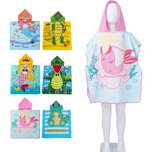Children Cartoon Baby Hooded Cloak Beach Towel Boys Girls Kids Swimming Bath Towel Water Absorption Infant Bathing Wrap Bathrobe