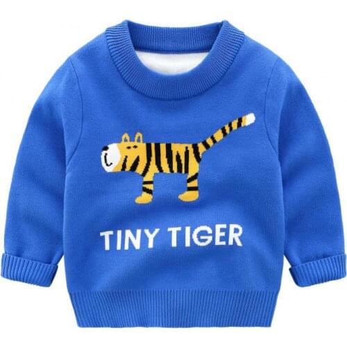 Childrens Clothing Autumn Winter 2021 New Boys Round Neck Pullover Cartoon Tiger Sweater Korean Style Cute Kids Clothes For Boy