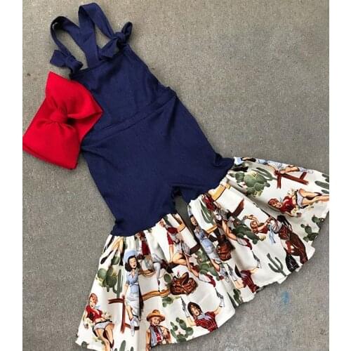 1-6Y Infant Baby Girls Rompers Overalls Floral Animal Print Sleeveless Blue Flare Pants Jumpsuits 5 Colors