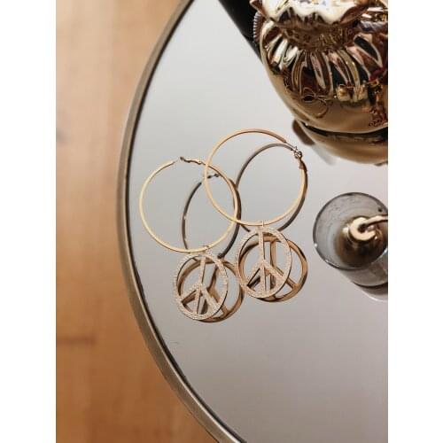 GULCE DERELI, PEACE CHARM EARRINGS, BIG HOOP EARRINGS, CHARM EARRINGS, GIFT BOX, GOLD/SILVER PLATED