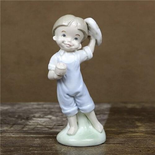 Reminiscent Porcelain Village School Boy Figurine Ceramic Child Miniature Home Ornament Decor Craft Surprise Gift for Father