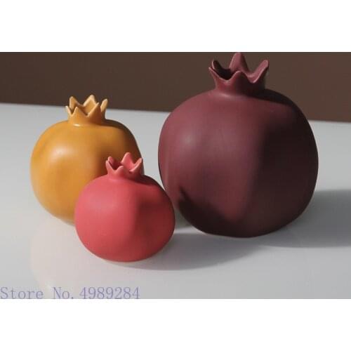 Ceramic Vase Chinese Style Creativity Color Pomegranate Shape Simulation Fruit Flower Arrangement Cute Vase Ceramic Ornaments