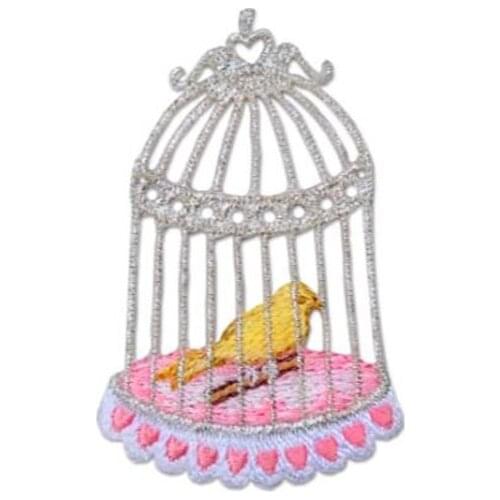 The cage and the Canary Embroidered Patches Iron on Sewing Parches for clothes applique Crafts Accessories