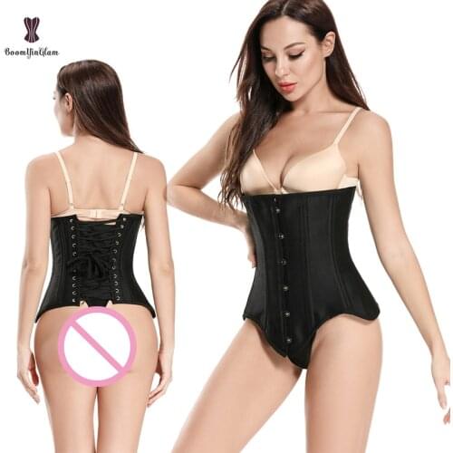 Top Quality 20 Double Spirate Steel Bones Body Shapers Longer Denim Waist Cincher Underbust Corset Top Women Corselet Plus Size