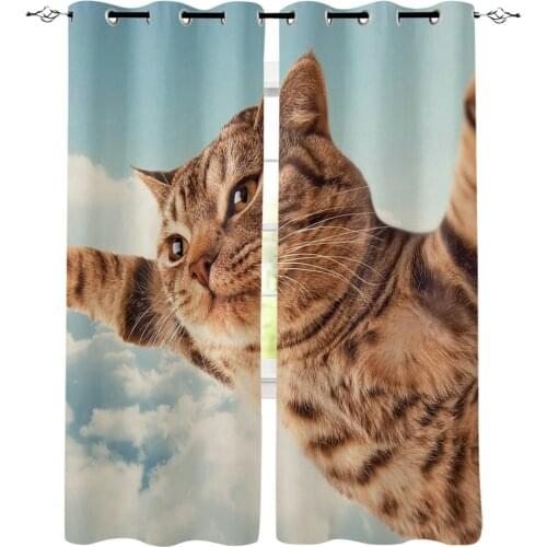 Flying Cats In The Sky Window Curtains Dark Window Blinds Living Room Indoor Drapes Fabric Decor Print Kids Curtain Panels