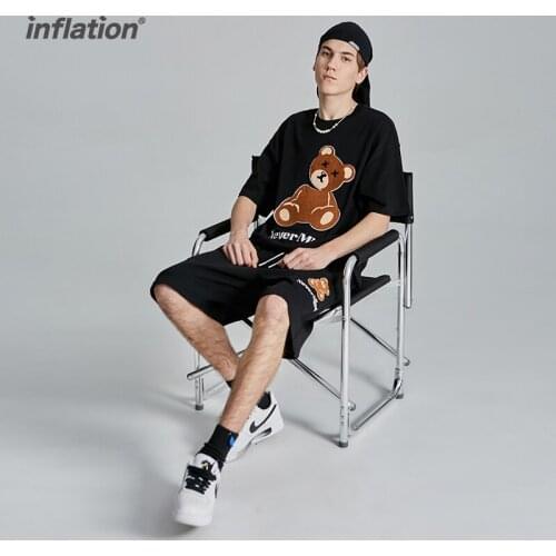 INFLATION Summer Harajuku Shorts Set Couple Tracksuit 2021 Trending Cute T-shirts Set Men Women Two Piece Outfits Sportswear