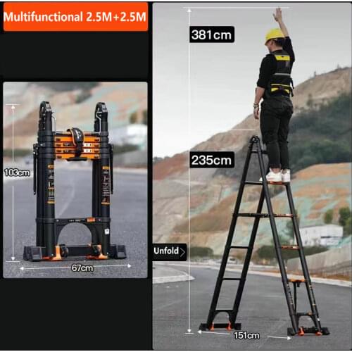 2.5*2.5M multifunctional foldable deformable telescopic aluminum alloy herringbone/I-shaped ladder/straight ladder anti-tilt