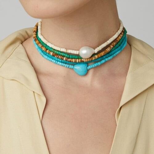 Multi-layer Short Natural Stone Baroque Pearl Necklace Bohemian Colourful Statement Bijoux Femme Fine подвеска женская Sieraden