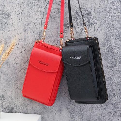 Multi Layers Women Wallet Solid Color Soft Pu Leather Shoulder Bag Mobile Phone Pouch Card Holders Wallet Crossbody Girls Pocket