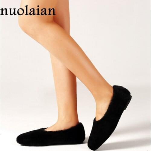 Womens Flat Loafer Shoes Dress Faux Fur Lady Shoe Woman Spring Summer Flats Ladies Plush Slip On Loafers Women Chaussure