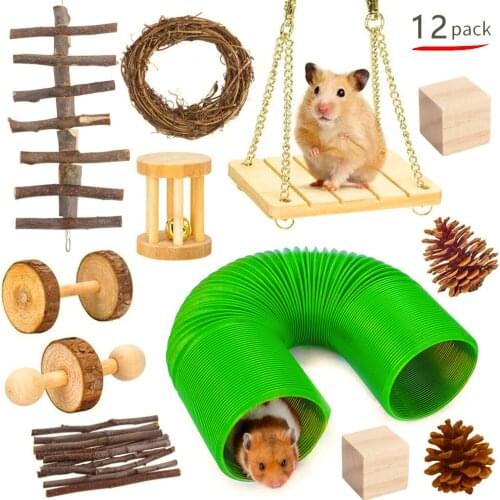 Small Animals Hamster Toy Set rabbit guinea Pig parrot Play Molar Wooden pipe Wooden Set for Hamster Rabbit Bird Pet Toy
