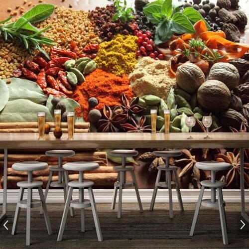 Papel de parede Multiple spices food 3d wallpaper,dining room kitchen wall papers home decor restaurant bar mural