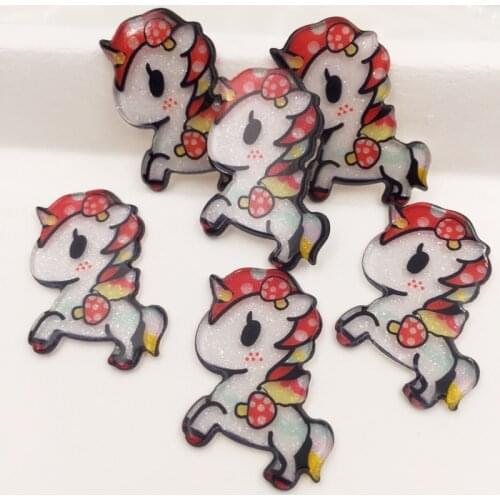 New 10pcs Colorful Glitter Kawaii Unicorn Flatback Acrylic Sheet Applique Scrapbook DIY Decor Home Craft SF831