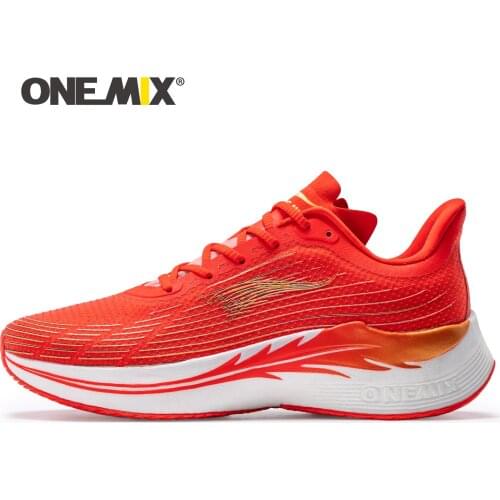 ONEMIX 2021 Red Running Shoes for Men Marathon Gym Shoes Breathable Mesh Athletics Walking Shoes Women Trainers Sport Sneakers