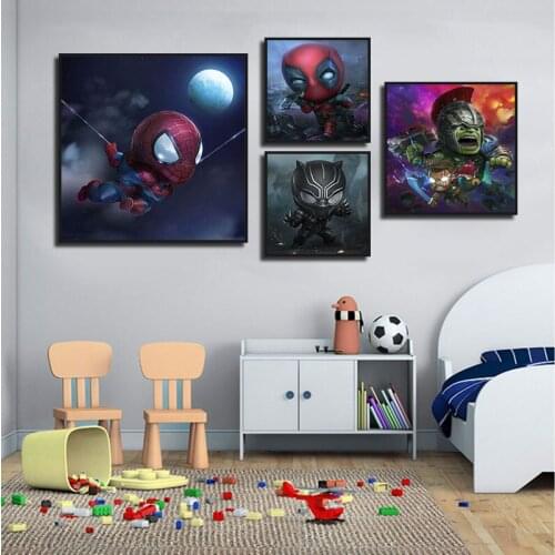 Marvel Poster Avengers Cartoon Spiderman Iron Man Canvas Print Painting Wall Art Picture for Childrens Room Bedroom Decoration