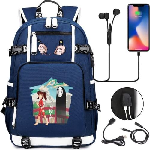 Anime Spirited Away Backpack School Bags For Teenagers Cartoon Unisex Student Bookbag Zipper USB Travel Laptop Shoulders Bags