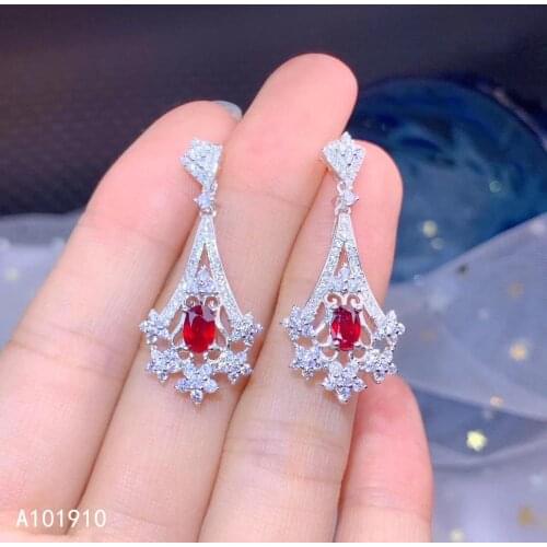 KJJEAXCMY boutique jewelry 925 sterling silver inlaid natural ruby gemstone womens earrings support detection fashion