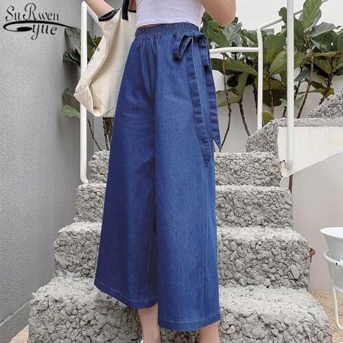 Blue Jeans for Women Pantalon 2021 Summer Casual Plus Size Elastic Waist Denim Pants Straight Loose Thin Women Trousers 10252