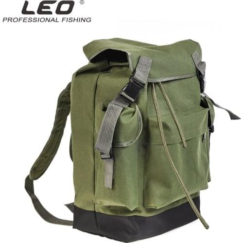 Leo Fishing Bag Backpack Fishing Tackle Storage 70L Big Capacity Multipurpose Outdoor Canvas Army Green Bag Fish Tools Carrier