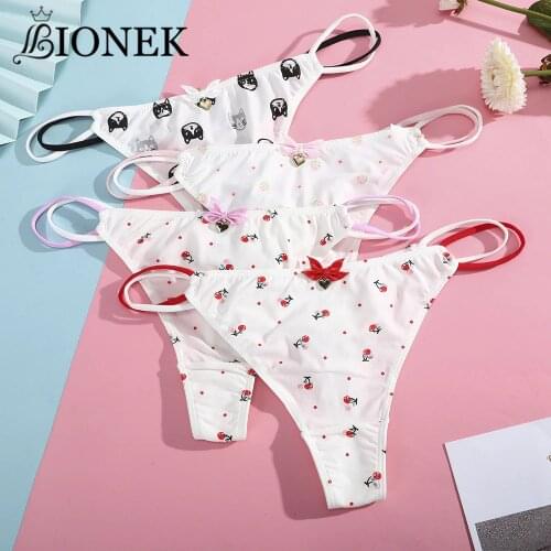 BIONEK New Fruit Pattern Panties G-string Cherry Printed Cotton Underwear Women Briefs Lingerie Skin-friendly Sweet Underwear