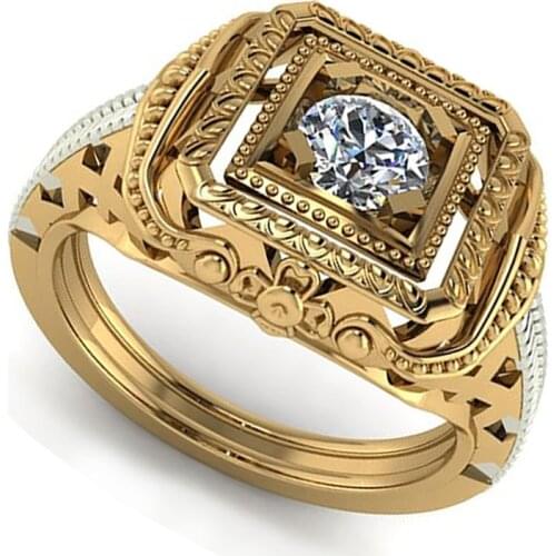Unisex Gold Plating Color Engarving Pattern Inlaid Crystal Rhinestone Female Male Ring for Men Women Party Jewelry