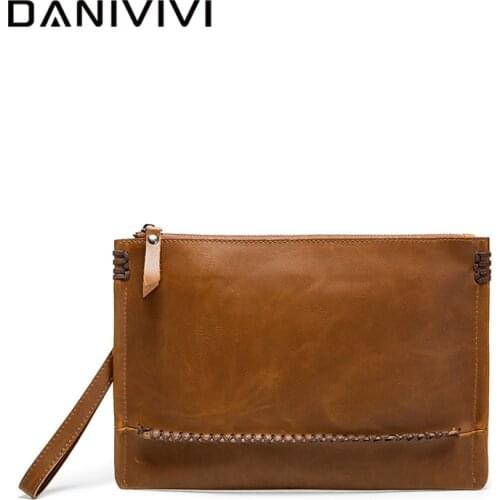 Vintage Cluth Bag for Men Purses Leather Envelope Bag Zipper Mens Wallet Mini Handbags Luxury Cluth Purses Phone Money Pouch