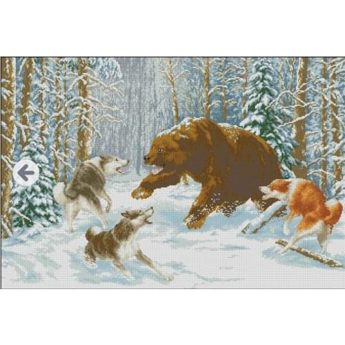 Top Quality popular cross stitch kit meeting in a forest bear fight with wolf wolves