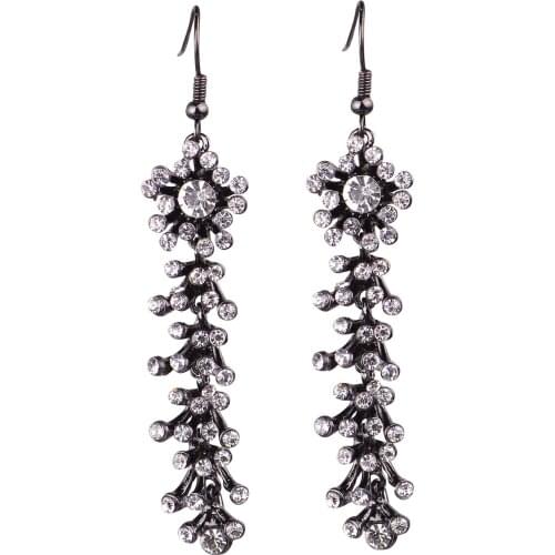 YaYi Jewelry Fashion BOHO White Glass Crystal Rhinestone Dangle Women Gun Black Plated Wear Ear Band Long Tassel Earrings