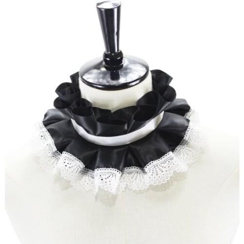 Women Victorian Lolita Vintage Ruffled Fake Collar Lace Trim Cosplay Neck Ruff 649C