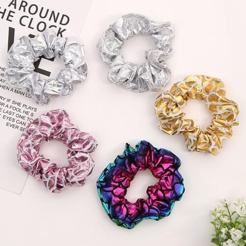 Glitter Colorful Hair Scrunchies Women Elastic Hair Bands Girls Headwear Bright Color Silk Ponytail Holder Hair Tie Accessories