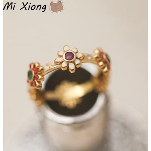 Mi Xiong 925 Sterling Silver Rings for Women Cute Flower Luxury Jewelry Engagement Wedding Party Elegant Gift Classic Romantic