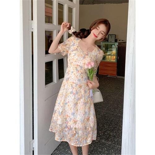 Summer Dress For Women 2021 New Large Size Temperament Fashion Commuter V-Neck Short-Sleeved Loose Floral Dress Robe Longue J070