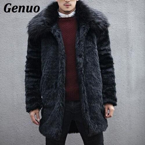 Male Winter Autumn Thick Warm Fur Coat Turn Down Collar Man Faux Fur Jackets Solid Color Long Overcoat Outerwear Plus Size Genuo