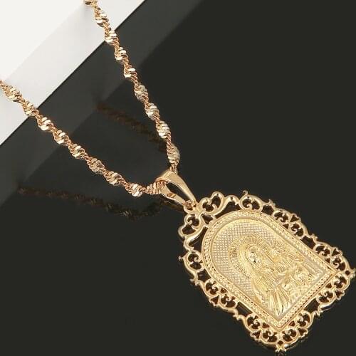 Gold Color Virgin Mary Pendant Necklaces Religious Virgin Mary Jewelry for Women Men