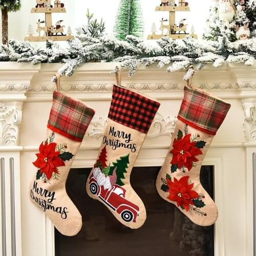 1Pc Creative Christmas Sock Gift Bag DIY Home Xmas Tree Decorative Embroidered Flower Stocking Sack