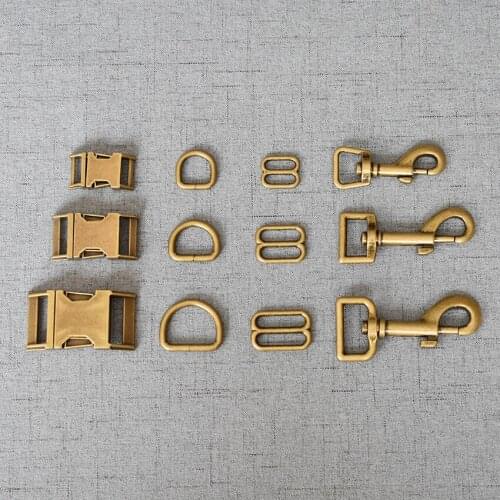 10 Sets 15mm/20mm/25mm Bromz Metal Hardware D Ring Belt Straps Slider Side Release Buckle Spring Hook DIY Dog Collar Accessories