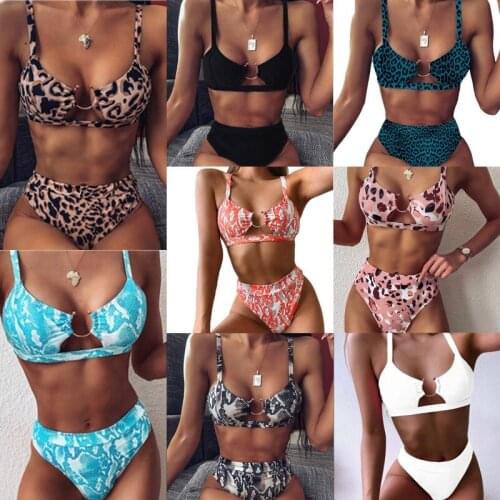 Multicolor European and American foreign trade sexy print plain split Orange snake pattern bikini swimsuit