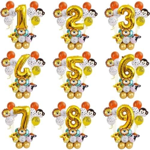 27pcs Jungle Animal Balloons Set Happy Birthday Decorations Baby Shower Decor Digital Foil balloons Kids Birthday Party