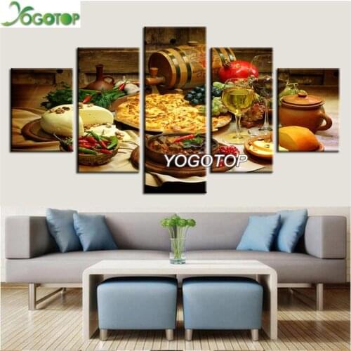 Diy Diamond Painting puzzle 5D Full Mosaic Diamant Embroidery Restaurant Kitchen Decor 5 Pieces Fruits Food And Drinks ML1181